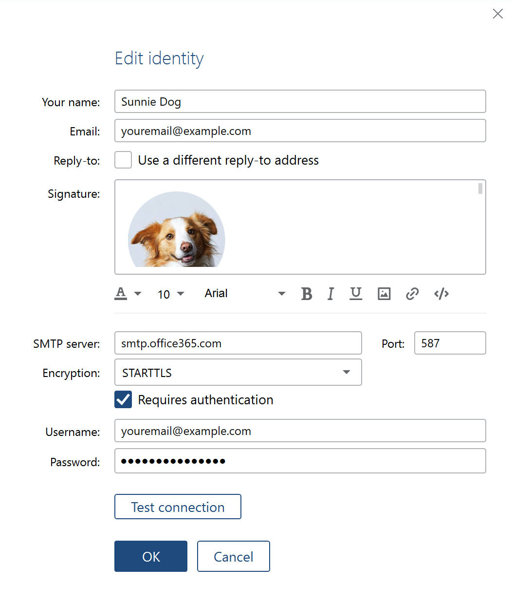 Screenshot of Identity modal in Mailbird