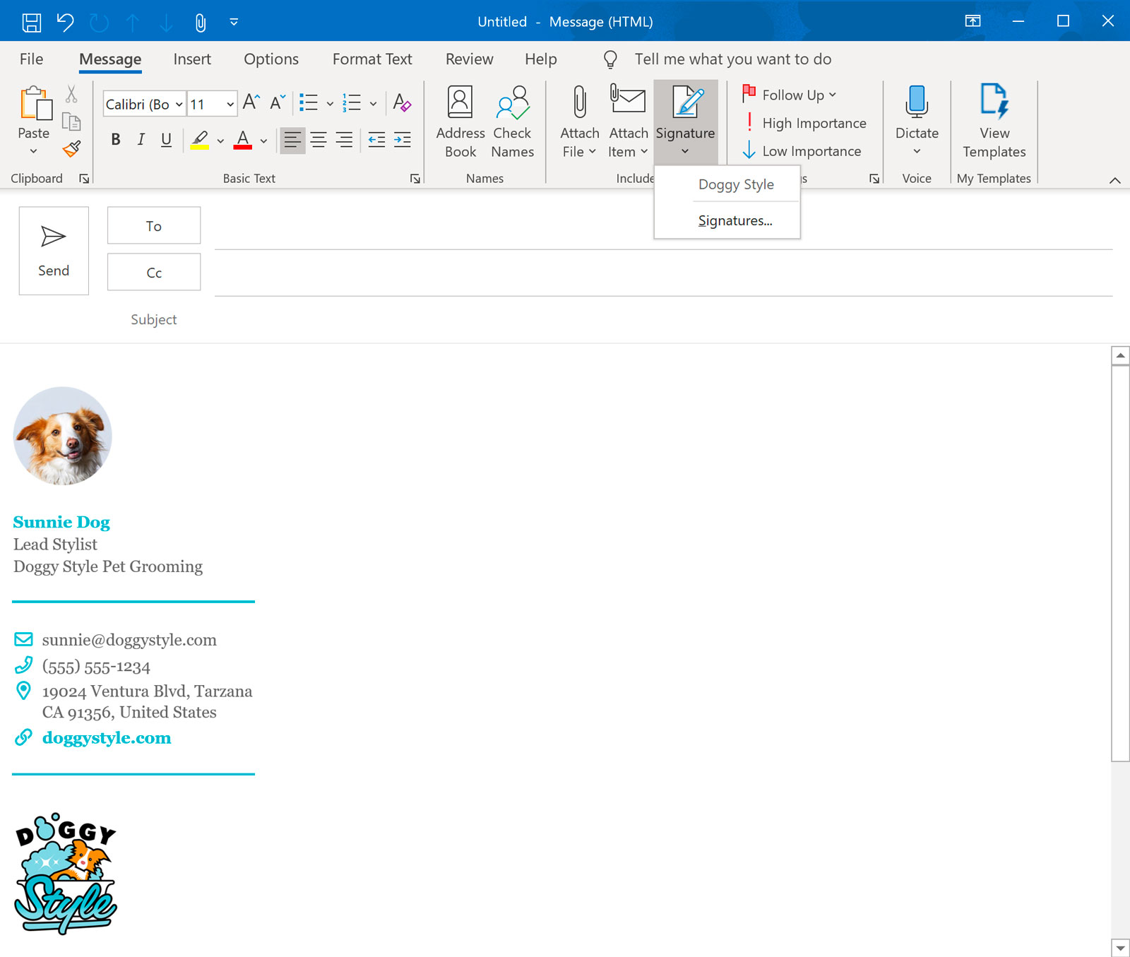 Screenshot of Installed Signature in Outlook 2019